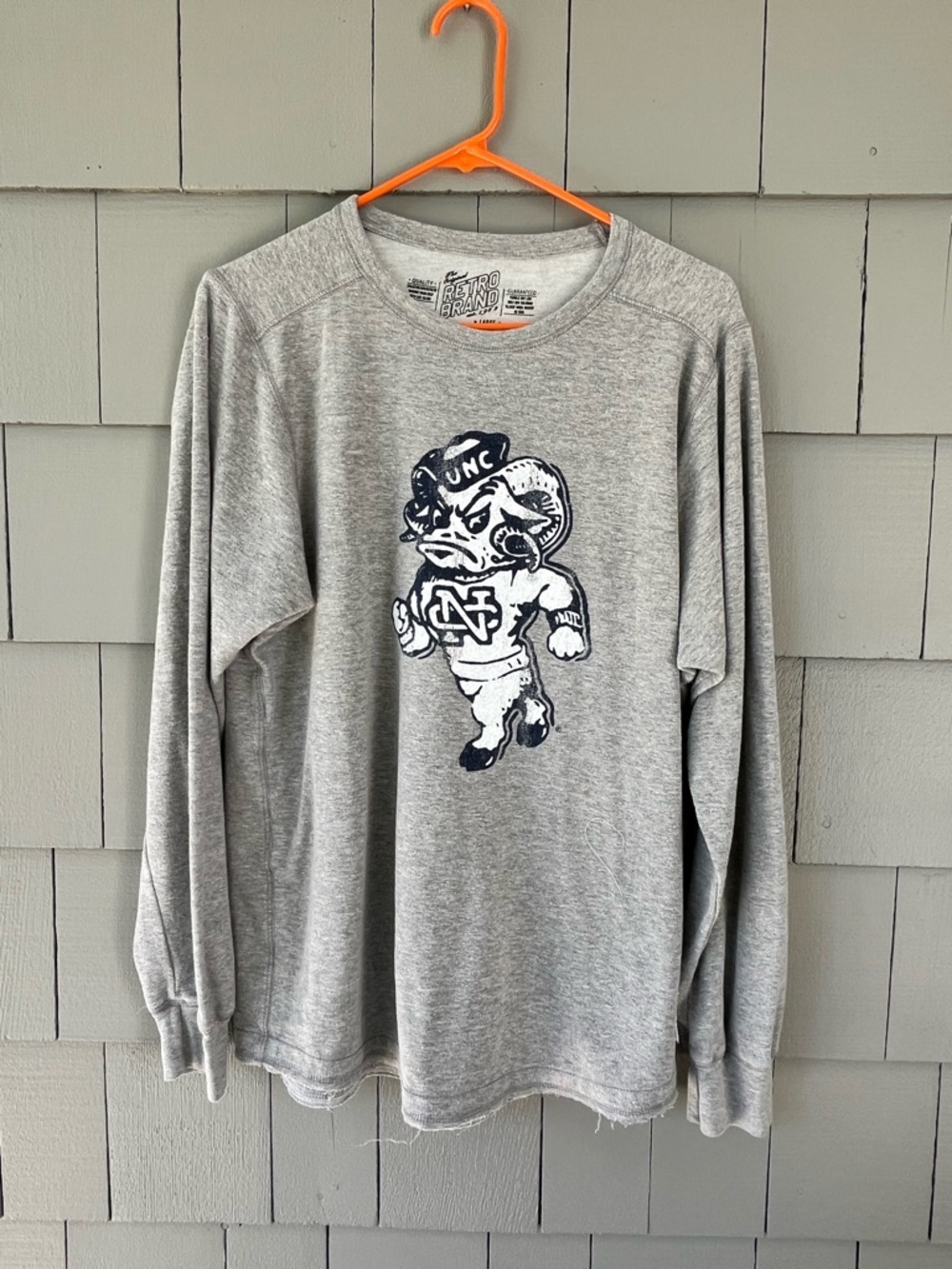 Original Retro Brand Gray Long Sleeve Sweatshirt with Navy UNC Ram Graphic